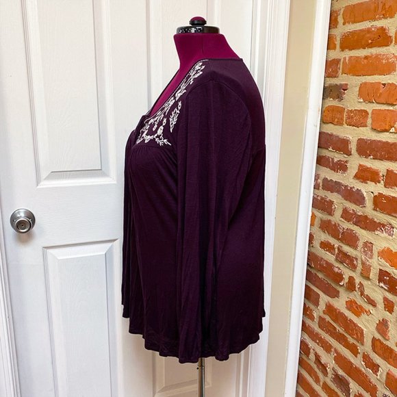 NWOT Sonoma Purple Embroidered Peasant Top - Picture 5 of 5